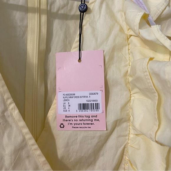 NWT Missguided Ruffle Wrap Poplin Puff Sleeve Plunging V-Neck Dress Lemon Yellow - Picture 9 of 11
